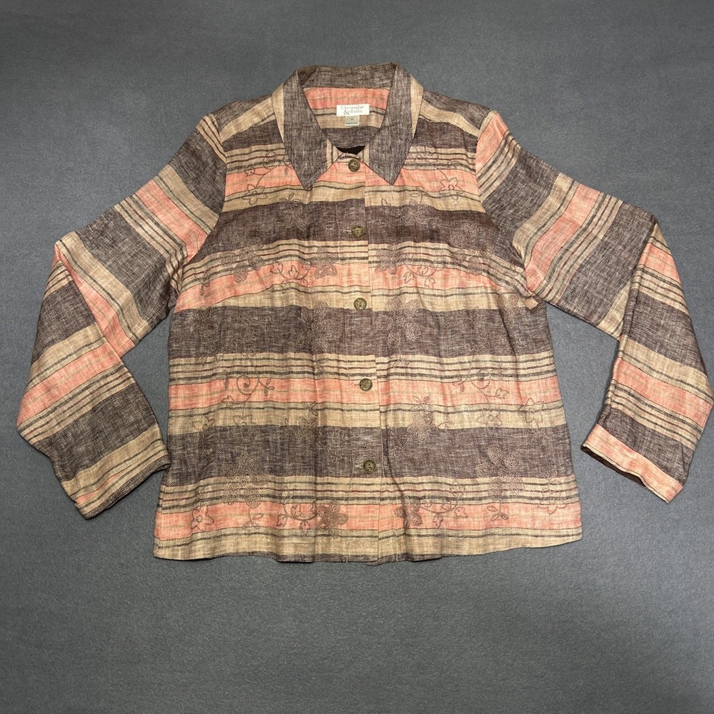 Vintage 2006 Christopher & Banks Linen Plaid Button Down Blouse Women's M